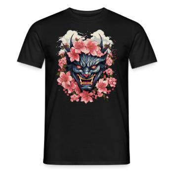 Japanese Hannya Demon Samurai Warrior Oni Mask - Men's T-Shirt - black - Front - AI Model Male 178 light (178cm)
