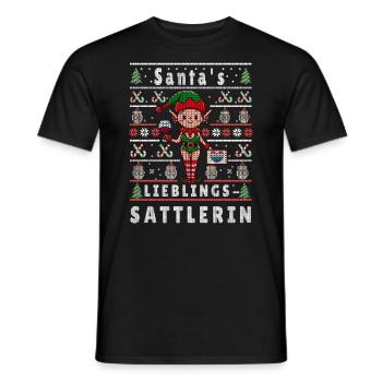 Ugly Christmas SANTA'S FAVORITE SADDLER - Men's T-Shirt - black - Front - AI Model Male 178 light (178cm)