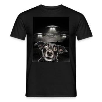 Funny Dogs Selfie In Front Of UFOs Dog UFO - Men's T-Shirt - black - Front - AI Model Male 178 light (178cm)