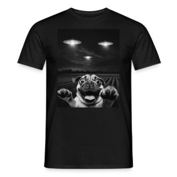 Funny Dogs Selfie In Front Of UFOs Dog UFO - Men's T-Shirt - black - Front - AI Model Male 178 light (178cm)