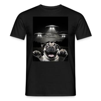 Funny Dogs Selfie In Front Of UFOs Dog UFO - Men's T-Shirt - black - Front - AI Model Male 178 light (178cm)