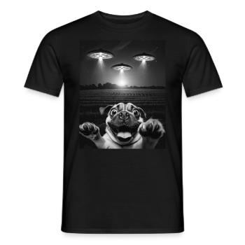 Funny Dogs Selfie In Front Of UFOs Dog UFO - Men's T-Shirt - black - Front - AI Model Male 178 light (178cm)