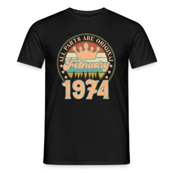 Février 1974. Cadeau d’anniversaire février 1974. - T-shirt homme - noir - Devant - AI Model Male 178 light (178cm)