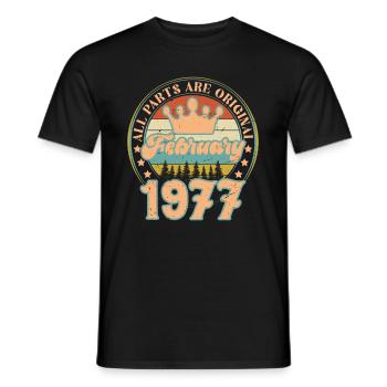 Février 1977. Cadeau d’anniversaire février 1977. - T-shirt homme - noir - Devant - AI Model Male 178 light (178cm)