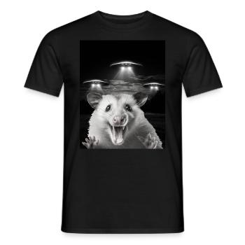 Funny possum selfie in front of UFOs Opossum UFO - Men's T-Shirt - black - Front - AI Model Male 178 light (178cm)