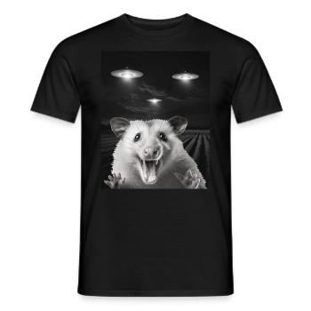 Funny possum selfie in front of UFOs Opossum UFO - Men's T-Shirt - black - Front - AI Model Male 178 light (178cm)