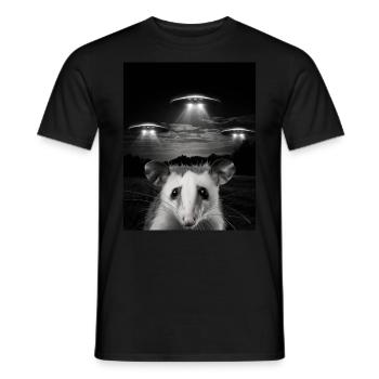 Funny possum selfie in front of UFOs Opossum UFO - Men's T-Shirt - black - Front - AI Model Male 178 light (178cm)