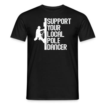 Soutenez votre monteur de ligne local - T-shirt homme - noir - Devant - AI Model Male 178 light (178cm)
