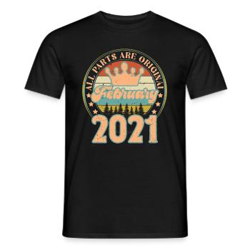 Février 2021. Cadeau d’anniversaire février 2021. - T-shirt homme - noir - Devant - AI Model Male 178 light (178cm)