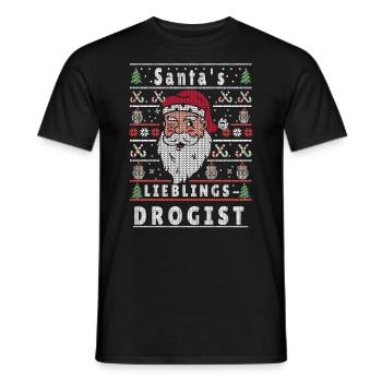 Ugly Christmas SANTA'S FAVORITE DRUGGIST - Men's T-Shirt - black - Front - AI Model Male 178 light (178cm)