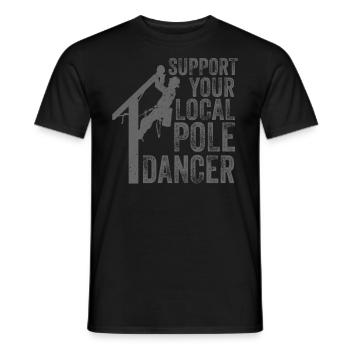 Soutenez votre monteur de ligne local - T-shirt homme - noir - Devant - AI Model Male 178 light (178cm)