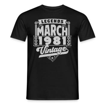 Cadeau Vintage Anniversaire mars 1981, mars 1981. - T-shirt homme - noir - Devant - AI Model Male 178 light (178cm)