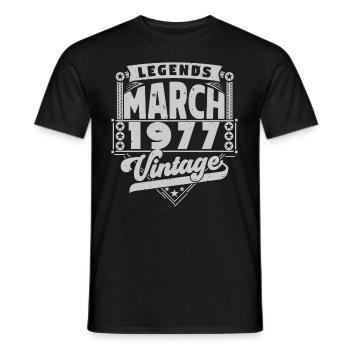 Vintage Anniversary Gift March 1977, March 1977. - Men's T-Shirt - black - Front - AI Model Male 178 light (178cm)