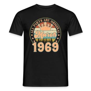 Mars 1969. Cadeau d’anniversaire mars 1969. March. - T-shirt homme - noir - Devant - AI Model Male 178 light (178cm)