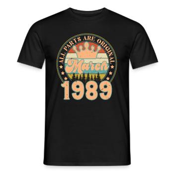 March 1989. March 1989 Birthday Gift. March. - Men's T-Shirt - black - Front - AI Model Male 178 light (178cm)