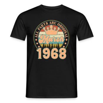 Mars 1968. Cadeau d’anniversaire mars 1968. March. - T-shirt homme - noir - Devant - AI Model Male 178 light (178cm)