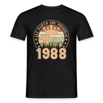 Mars 1988. Cadeau d’anniversaire mars 1988. March. - T-shirt homme - noir - Devant - AI Model Male 178 light (178cm)