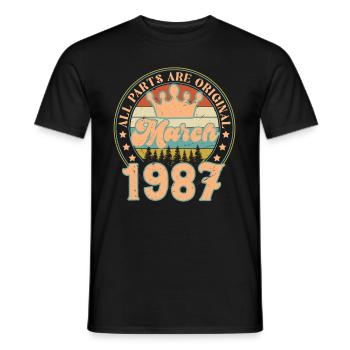 March 1987. March 1987 Birthday Gift. March. - Men's T-Shirt - black - Front - AI Model Male 178 light (178cm)