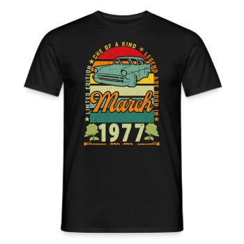 anniversaire mars 1977, Mars 1977, March 1977. - T-shirt homme - noir - Devant - AI Model Male 178 light (178cm)