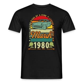 März 1980, März 1980, März 1980. - Männer T-Shirt - Schwarz - Vorne - AI Model Male 178 light (178cm)