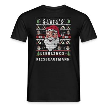 Ugly Christmas SANTA'S FAVORITE TRAVEL MERCHANT - Men's T-Shirt - black - Front - AI Model Male 178 light (178cm)