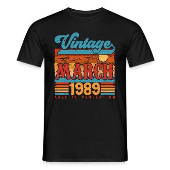 March 1989, Vintage March 1989 Anniversary Gift. - Men's T-Shirt - black - Front - AI Model Male 178 light (178cm)