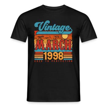 March 1998, March 1998 Vintage Anniversary Gift. - Men's T-Shirt - black - Front - AI Model Male 178 light (178cm)