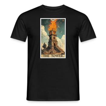 Cartes de tarot Carte de tarot La Tour La Tour - T-shirt homme - noir - Devant - AI Model Male 178 light (178cm)