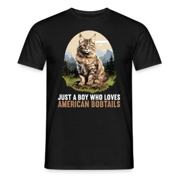 Chat Chats American Bobtail - T-shirt homme - noir - Devant - AI Model Male 178 light (178cm)