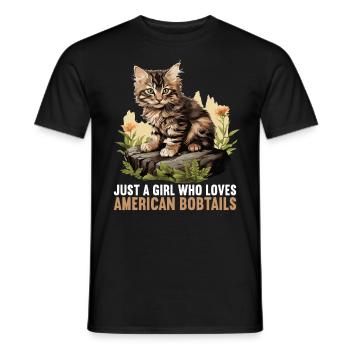 Chat Chats American Bobtail - T-shirt homme - noir - Devant - AI Model Male 178 light (178cm)