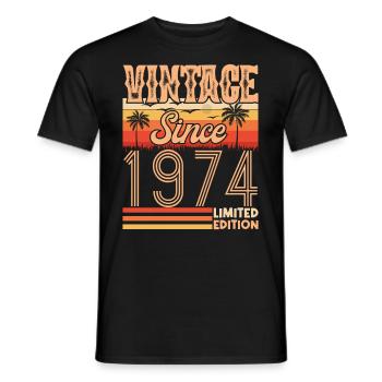 anniversaire 1974. Vintage né en 1974 anniversaire - T-shirt homme - noir - Devant - AI Model Male 178 light (178cm)