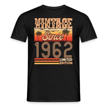 anniversaire 1962. Vintage né en 1962 anniversaire - T-shirt homme - noir - Devant - AI Model Male 178 light (178cm)