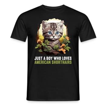 Chat Chats American Shorthair - T-shirt homme - noir - Devant - AI Model Male 178 light (178cm)