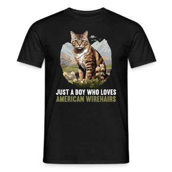 Cat Cats American Wirehair - Men's T-Shirt - black - Front - AI Model Male 178 light (178cm)