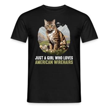 Cat Cats American Wirehair - Men's T-Shirt - black - Front - AI Model Male 178 light (178cm)