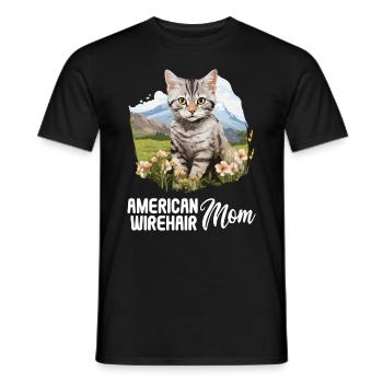 Cat Cats American Wirehair - Men's T-Shirt - black - Front - AI Model Male 178 light (178cm)