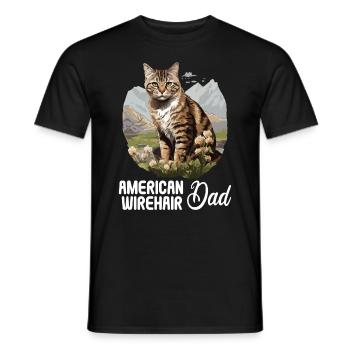 Cat Cats American Wirehair - Men's T-Shirt - black - Front - AI Model Male 178 light (178cm)