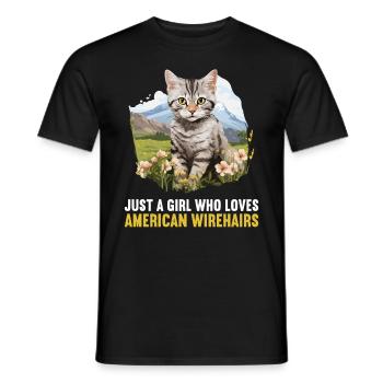 Cat Cats American Wirehair - Men's T-Shirt - black - Front - AI Model Male 178 light (178cm)