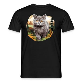 Cat Cats British Shorthair British Shorthair - Men's T-Shirt - black - Front - AI Model Male 178 light (178cm)