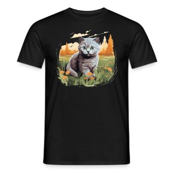 Cat Cats British Shorthair British Shorthair - Men's T-Shirt - black - Front - AI Model Male 178 light (178cm)