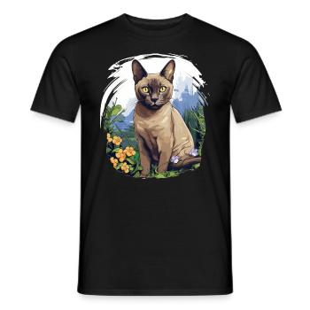 Burmese Cat Burma Katze - Men's T-Shirt - black - Front - AI Model Male 178 light (178cm)