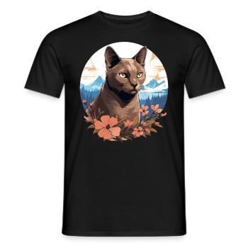 Burmese Cat Burma Katze - Men's T-Shirt - black - Front - AI Model Male 178 light (178cm)