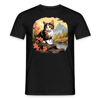 Chat calicot Chat porte-bonheur - T-shirt homme - noir - Devant - AI Model Male 178 light (178cm)
