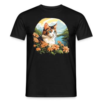 Chat calicot Chat porte-bonheur - T-shirt homme - noir - Devant - AI Model Male 178 light (178cm)