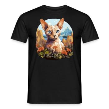 Chaton Devon Rex Chat Devon Rex - T-shirt homme - noir - Devant - AI Model Male 178 light (178cm)