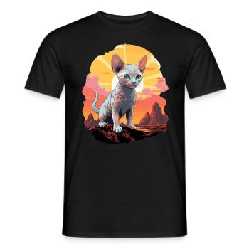 Chaton Devon Rex Chat Devon Rex - T-shirt homme - noir - Devant - AI Model Male 178 light (178cm)