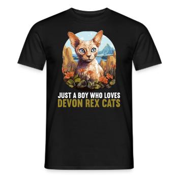 Chaton Devon Rex Chat Devon Rex - T-shirt homme - noir - Devant - AI Model Male 178 light (178cm)
