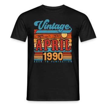 Avril 1990, Cadeau Anniversaire Vintage avril 1990 - T-shirt homme - noir - Devant - AI Model Male 178 light (178cm)