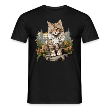 Chat des forêts norvégiennes Norwegische Waldkatze - T-shirt homme - noir - Devant - AI Model Male 178 light (178cm)