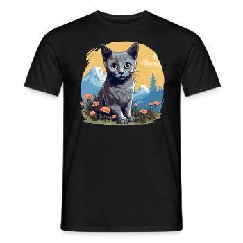 Chat bleu russe Russisch Blau Katze - T-shirt homme - noir - Devant - AI Model Male 178 light (178cm)